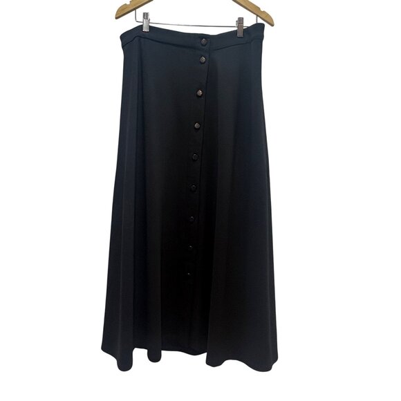 Black Button-Down A-Line Midi Skirt Cj Banks Size XL Stretch Goth - Picture 1 of 6